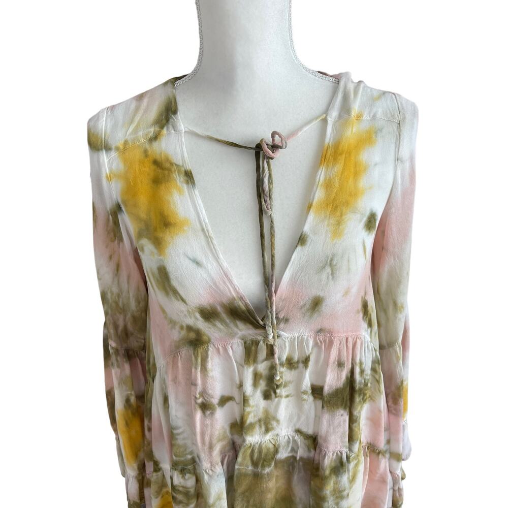 Young Fabulous and Broke Rosa Mini Dress Olive Venus Tie Dye Oversized Boho XS - Picture 3 of 12